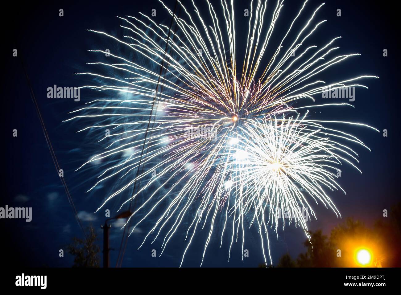 Colorful fireworks on the background night sky. The explosions of the ...