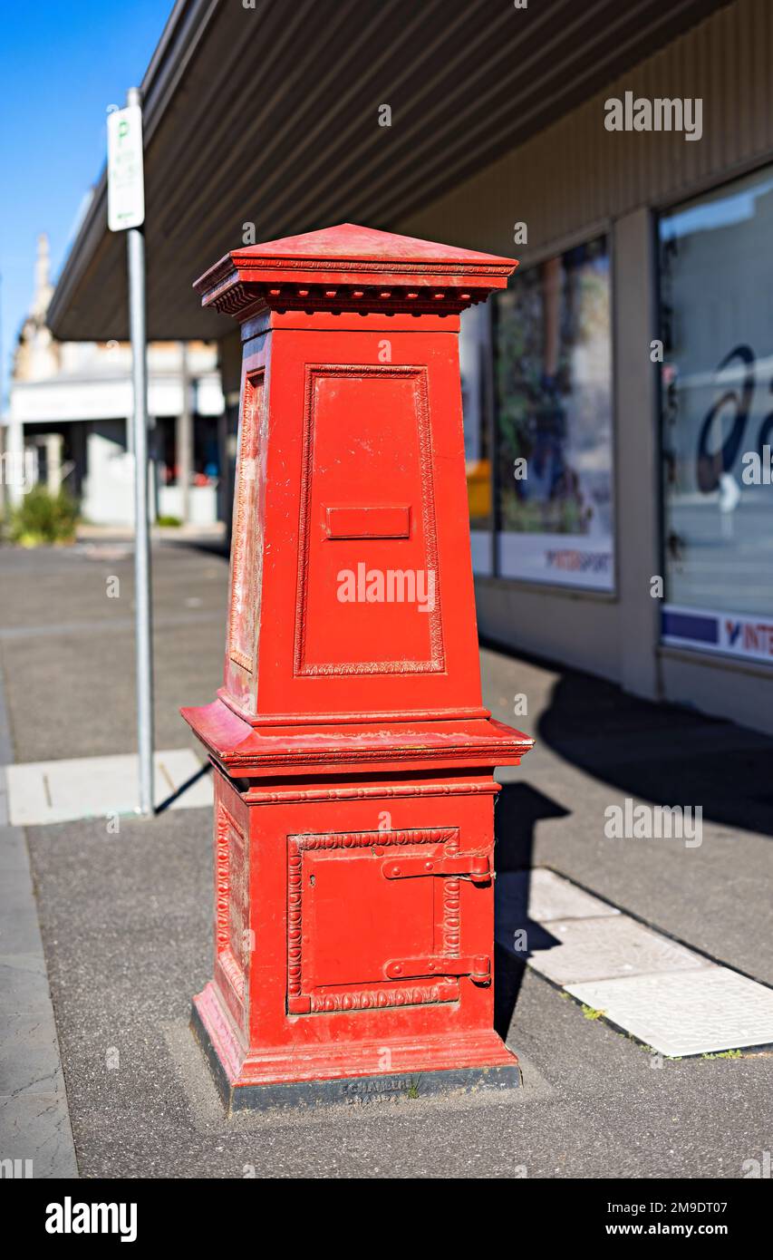 Ballarat Australia / Old vintage Australia Post Red Pillar Post Box in Bridge Mall. Stock Photo