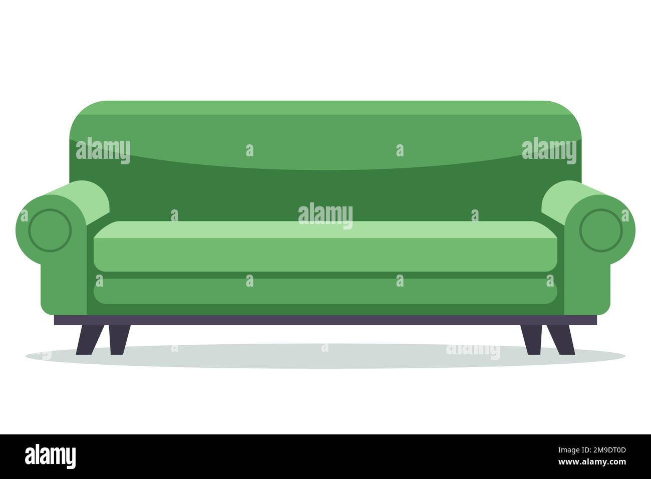 green sofa for gatherings in front of the TV. home furniture. flat vector illustration. Stock Vector