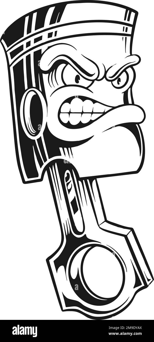 Classic angry racing piston head logo illustrations monochrome vector