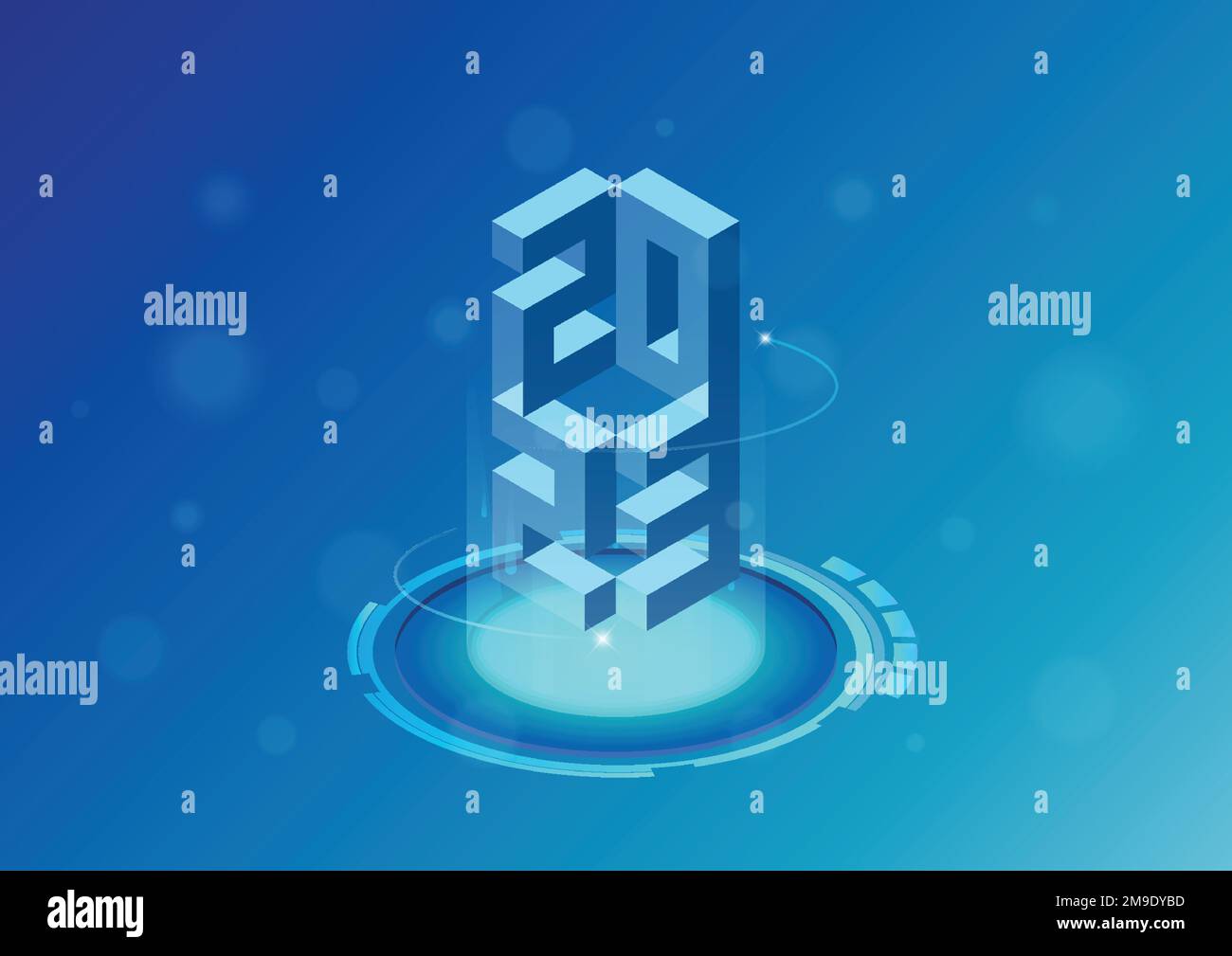 Happy new year technology solution background. isometric vector. Stock Vector