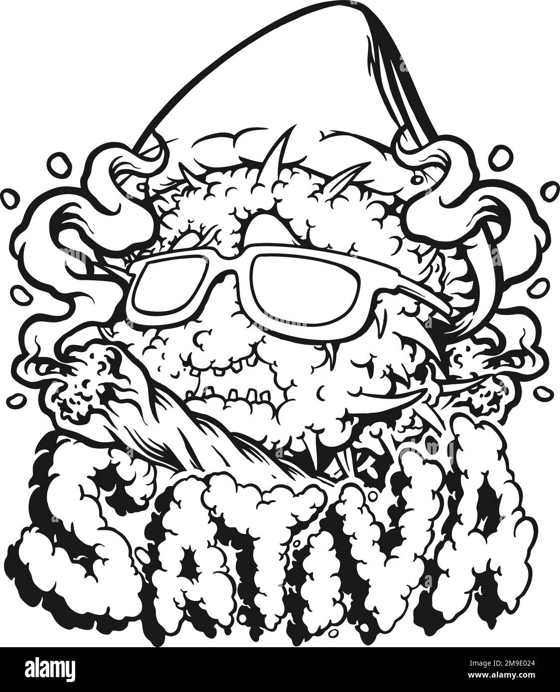 Funky mushrooms psychedelic smoking weed with sativa word hand