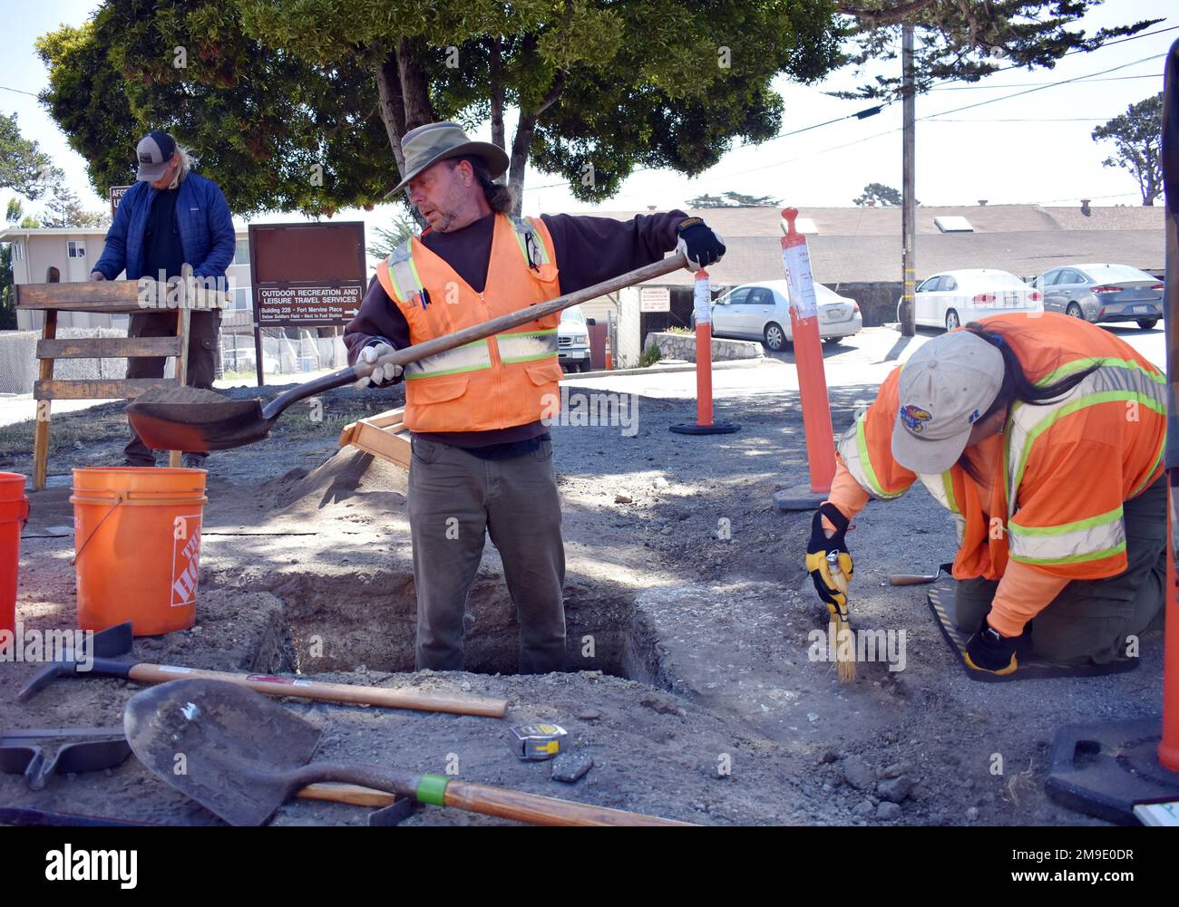 A team of archaeologists digs at a proposed construction site on the Presidio of Monterey, Calif., May 18. Stock Photo