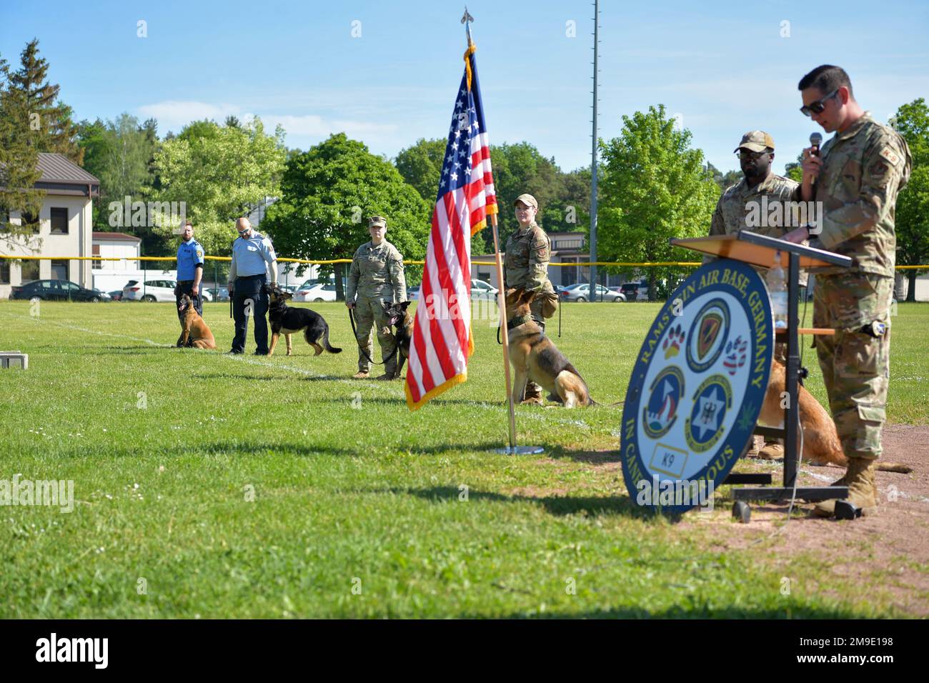 U.S. Air Force, U.S. Army and local German K9 handlers line up for
