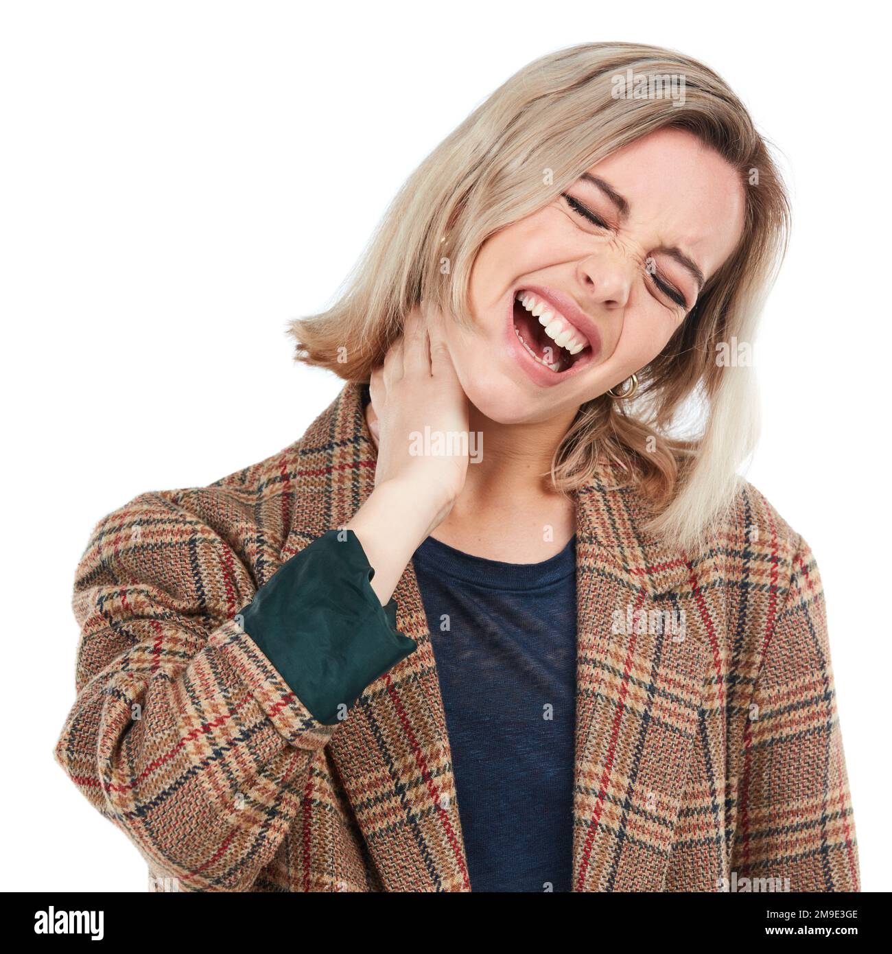 Young woman, neck pain and injury from stress, accident or