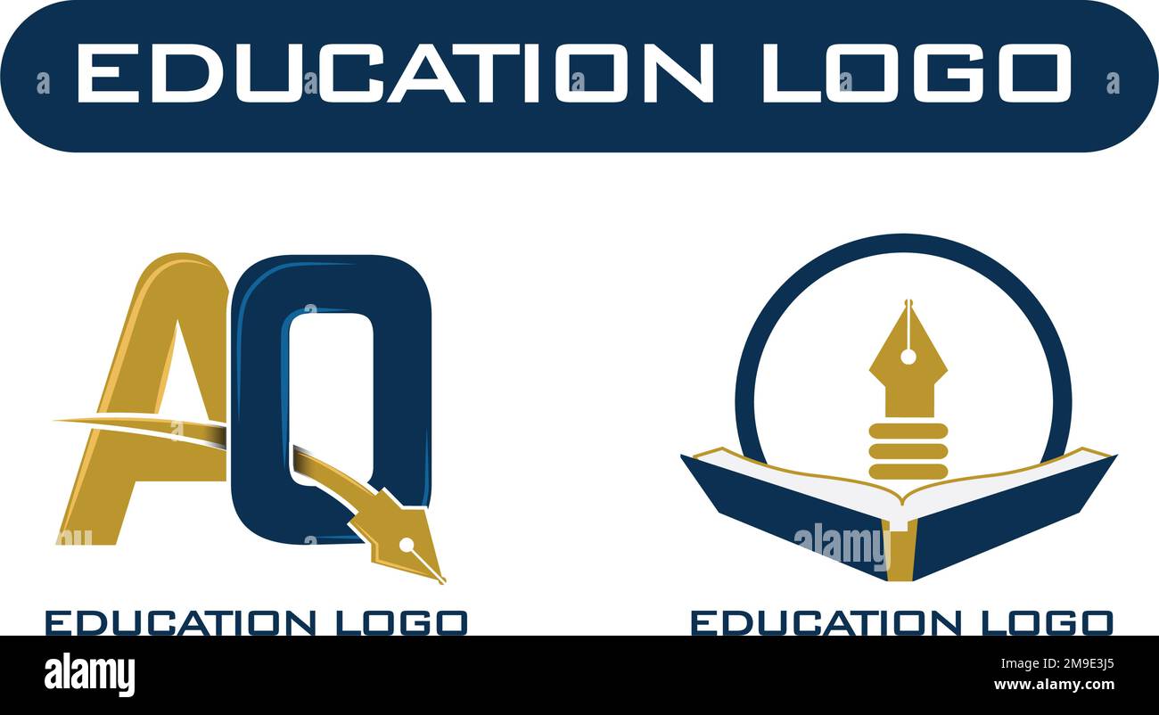 AQ logo school logo pen logo, education logo vector art university logo alphabet logo educational program front outdoor campus symbol Stock Vector