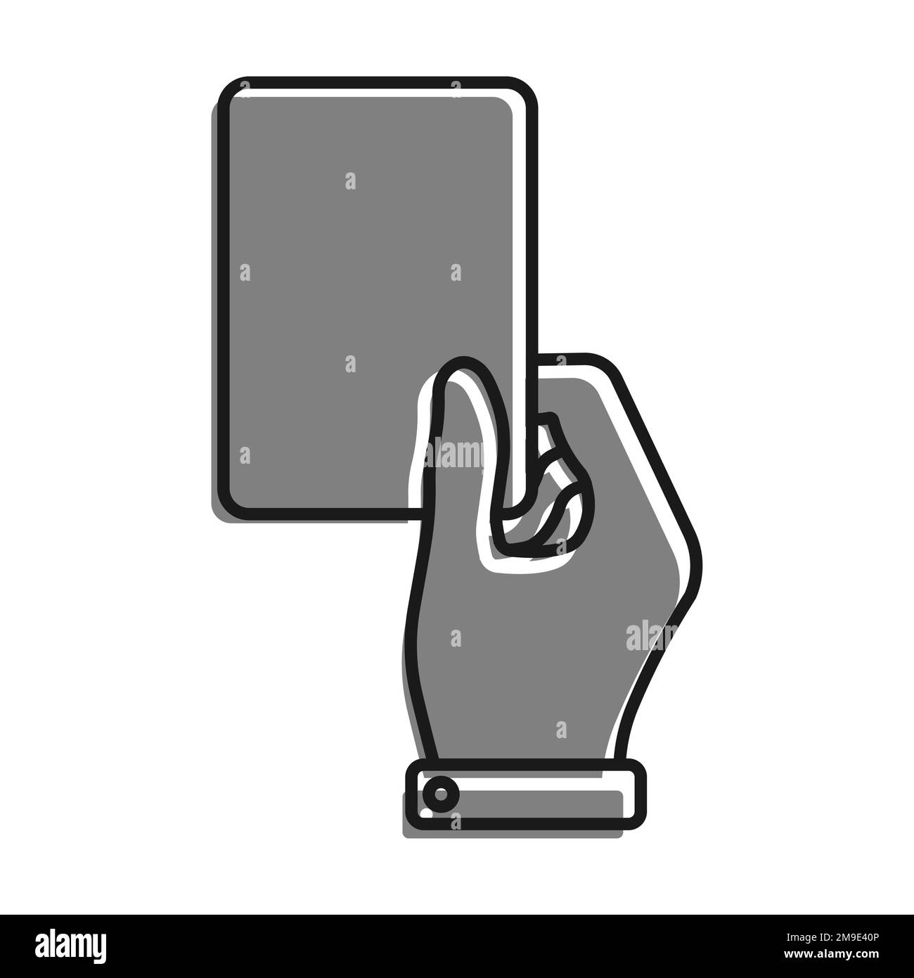 Linear filled with gray color icon. Sports Referee Hand Showing Card For Player Breaking Rules. Sports Team Game Of Soccer, Football. Simple black and Stock Vector