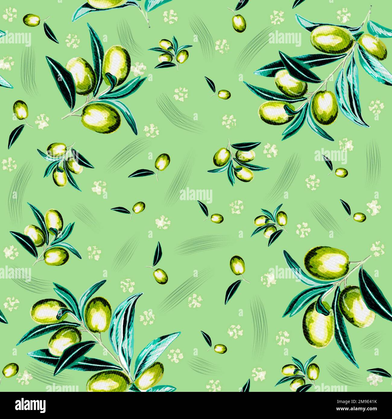 Vegetable seamless pattern with olives branch on white background ...