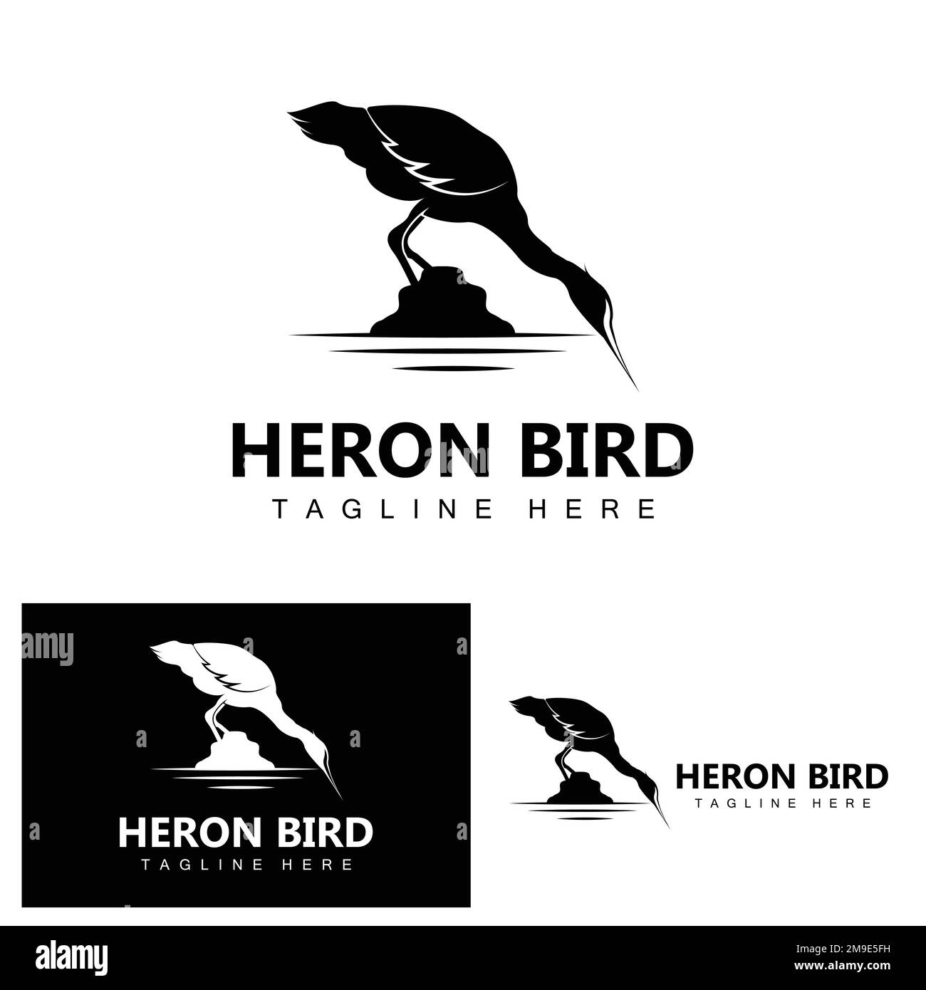 Bird Heron Stork Logo Design, Birds Heron Flying On The River Vector