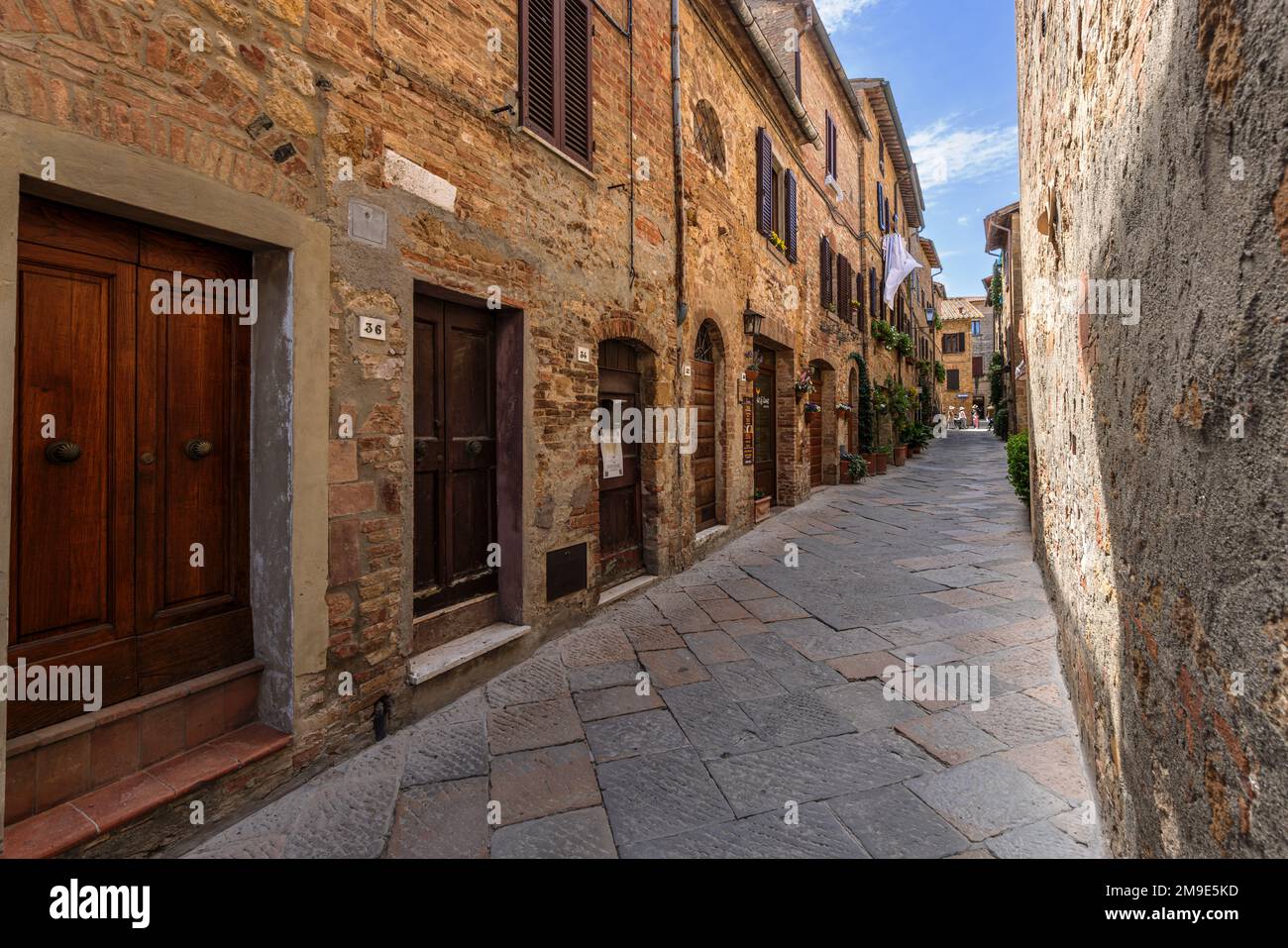 Streets in the historic town Pienza in the Val d'Orcia in Tuscany, Italy. Stock Photo
