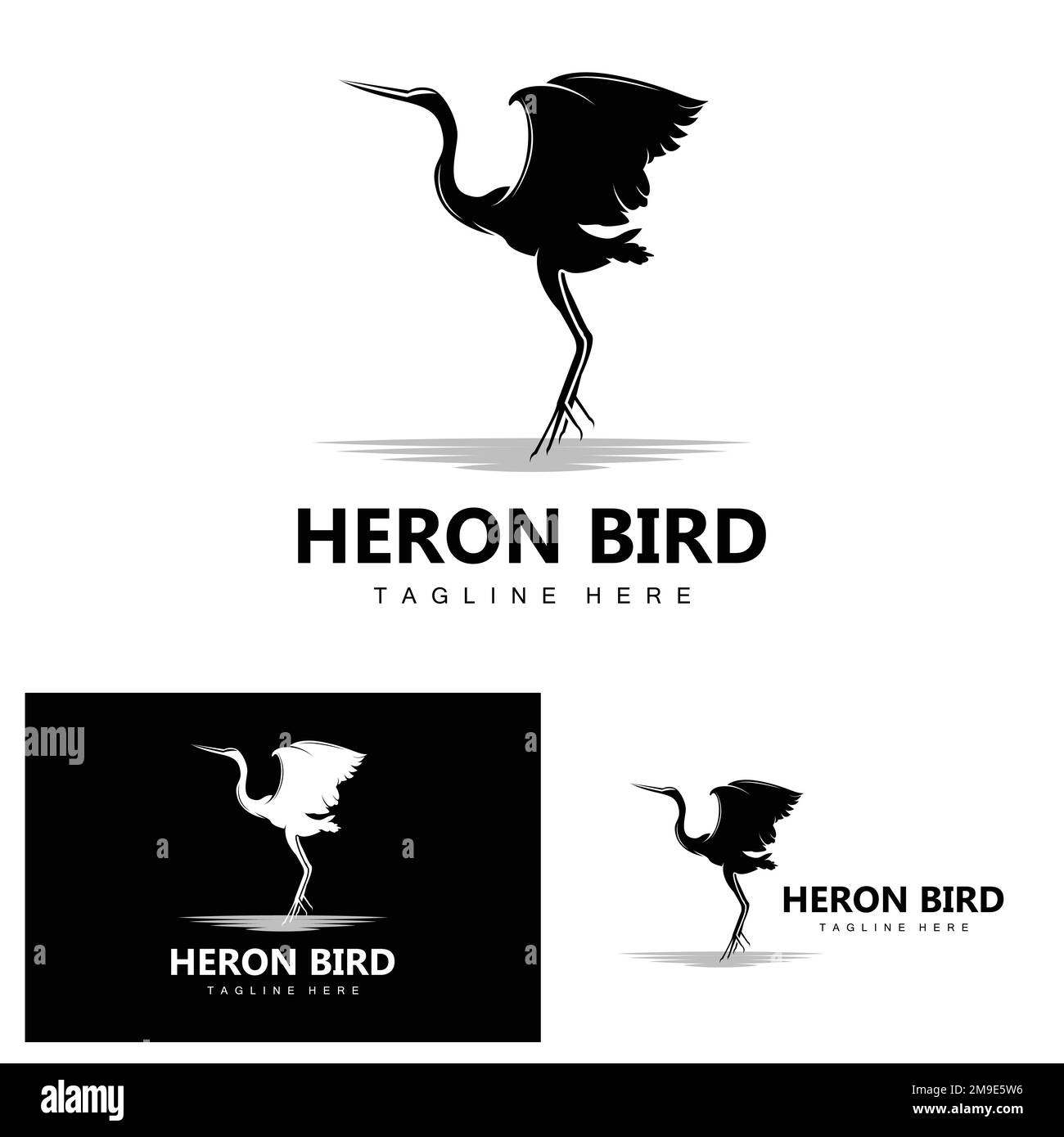 Bird Heron Stork Logo Design, Birds Heron Flying On The River Vector