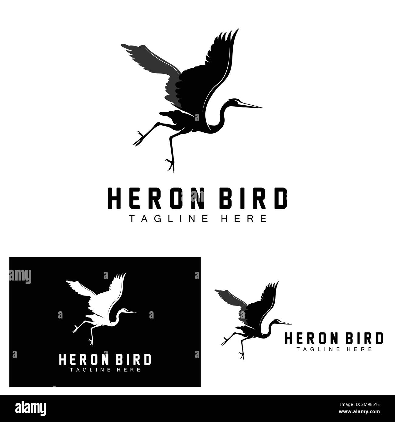Bird Heron Stork Logo Design, Birds Heron Flying On The River Vector
