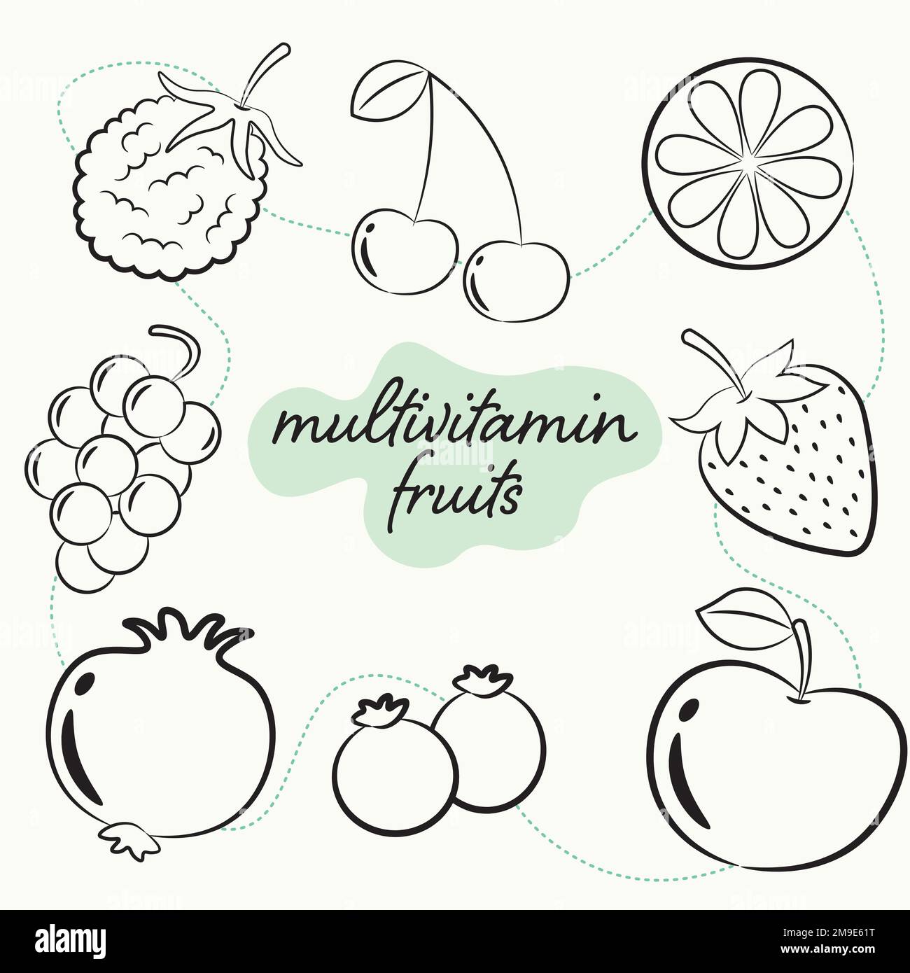 image collection of healthy multivitamin fruits in illustration Stock