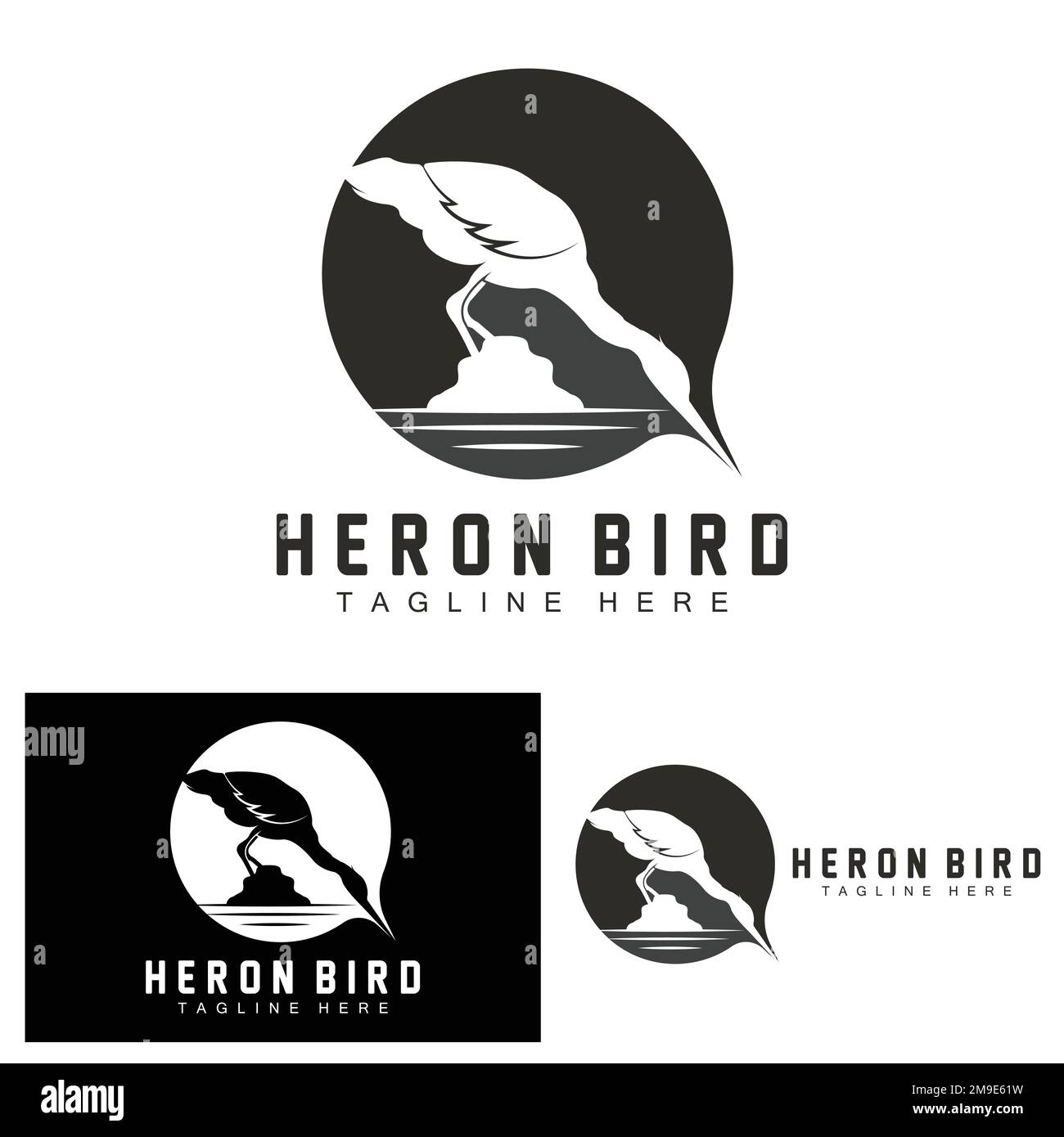 Bird Heron Stork Logo Design, Birds Heron Flying On The River Vector