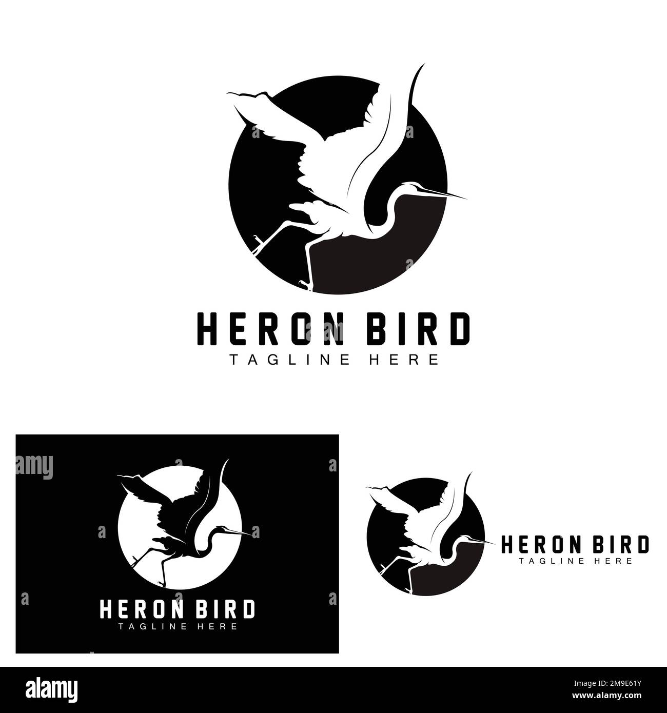 Bird Heron Stork Logo Design, Birds Heron Flying On The River Vector