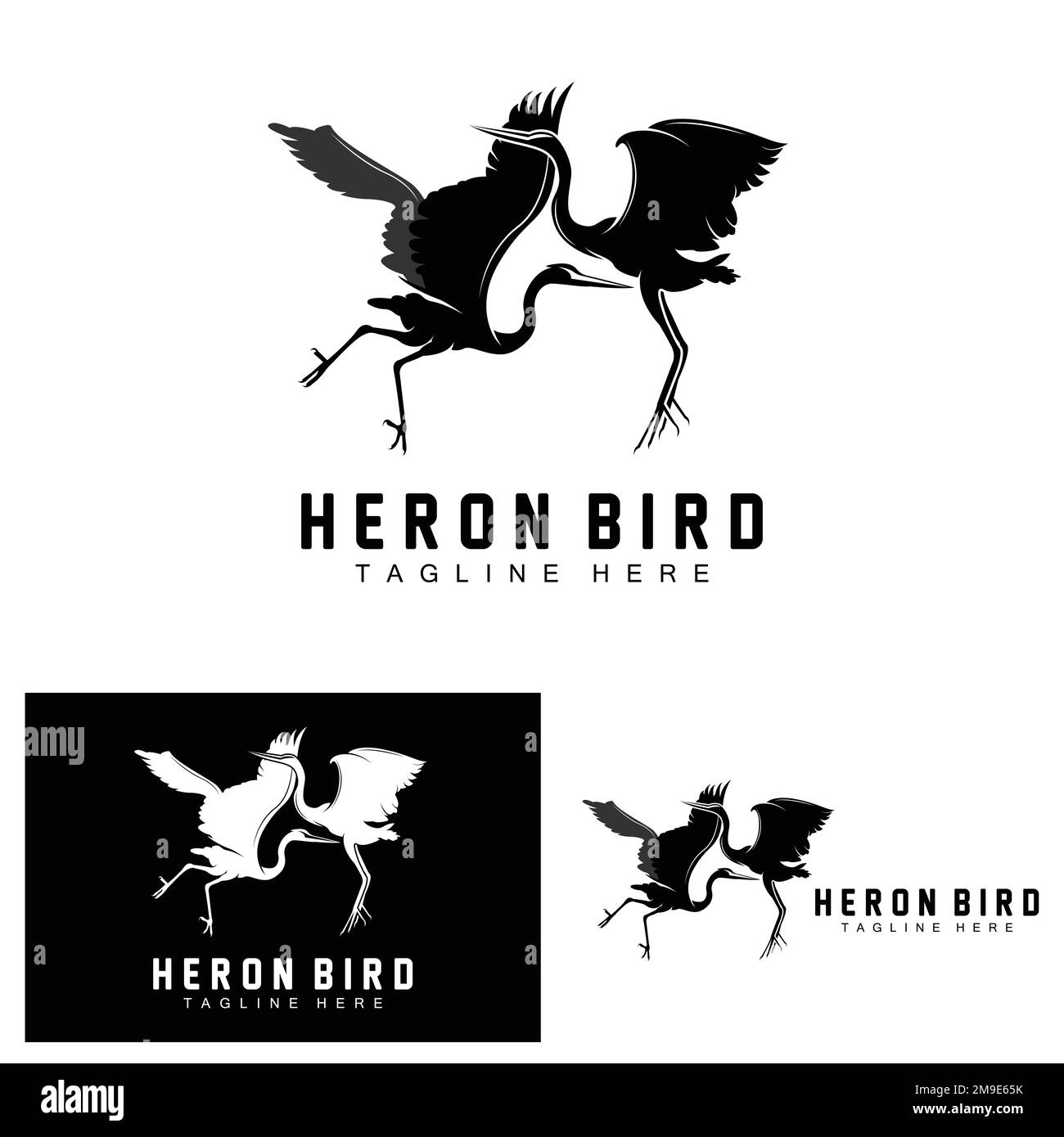 Bird Heron Stork Logo Design, Birds Heron Flying On The River Vector