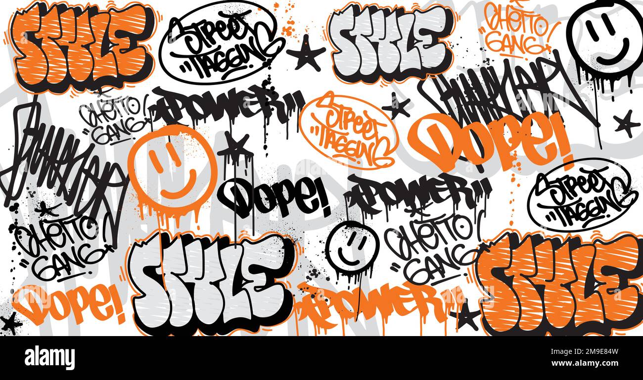 Abstract graffiti art background with scribble throw-up and tagging hand-drawn style. Street art graffiti urban theme for prints, patterns, banners, a Stock Vector