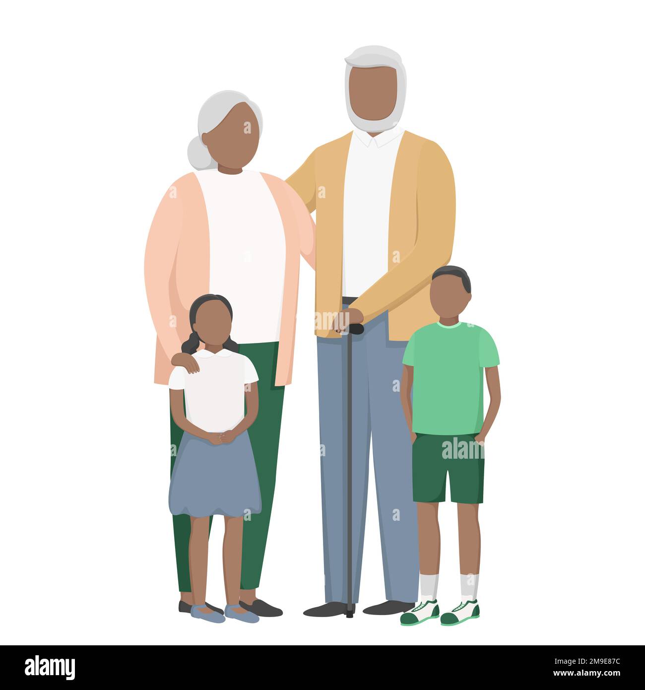 African grandmother and grandfather with their grandchildren. Vector illustration. Stock Vector