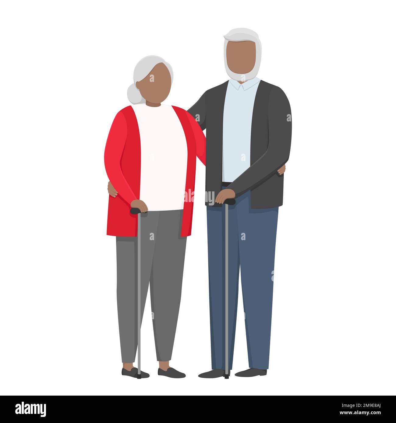 Retired people with walking sticks. Vector illustration. Stock Vector