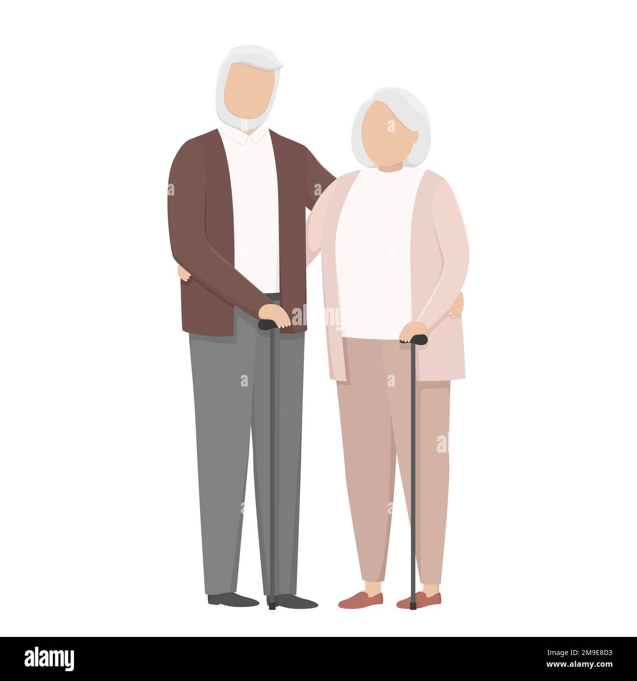 Old man and woman with walking sticks. Vector illustration. Stock Vector
