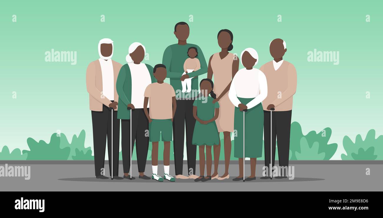 Large family. Grandparents, parents and children. Vector illustration. Stock Vector