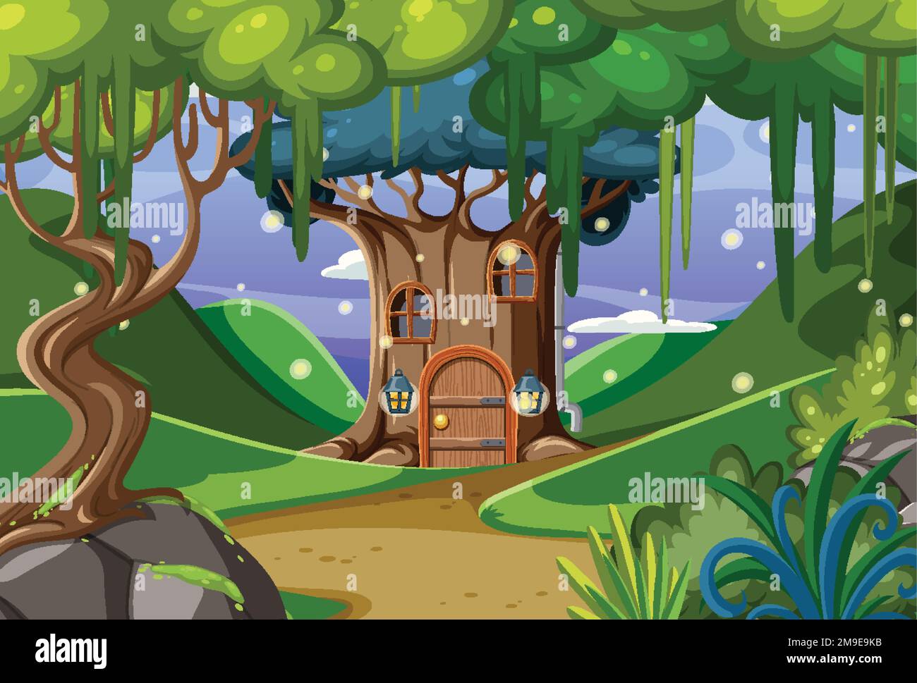 Fairytale house in forest scene illustration Stock Vector Image & Art ...