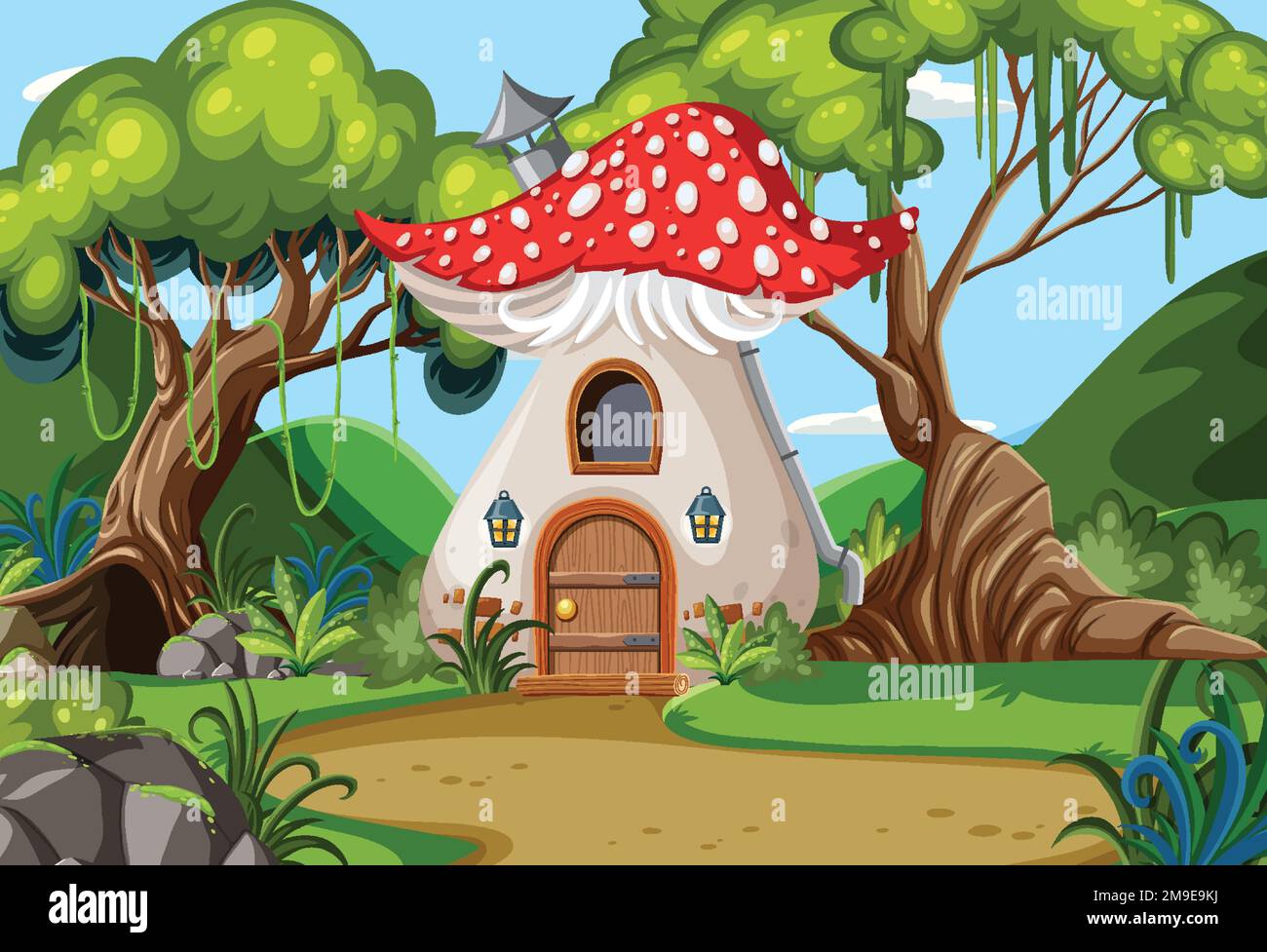 Fairytale house in forest scene illustration Stock Vector Image & Art ...