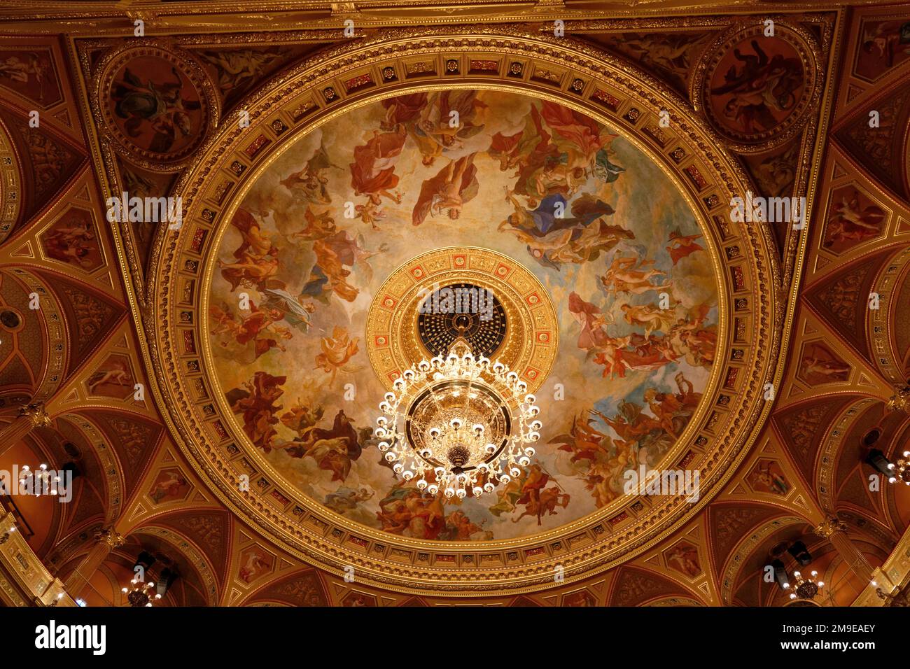Opera, theatre room, ceiling, chandelier, interior view, VI. Budapest District, Budapest, Hungary Stock Photo