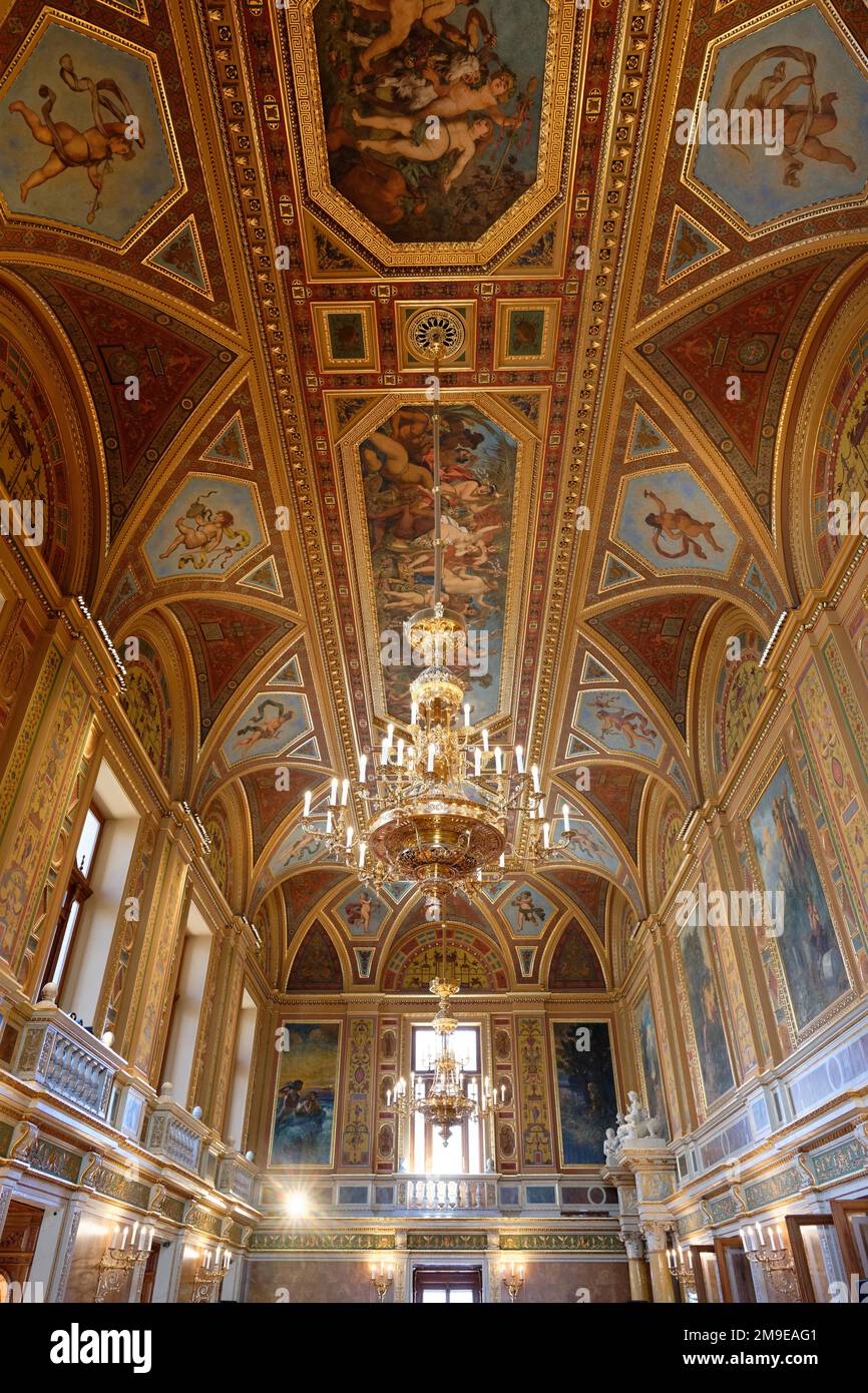 Opera, buffet, ceiling, chandelier, interior view, VI. Budapest District, Budapest, Hungary Stock Photo