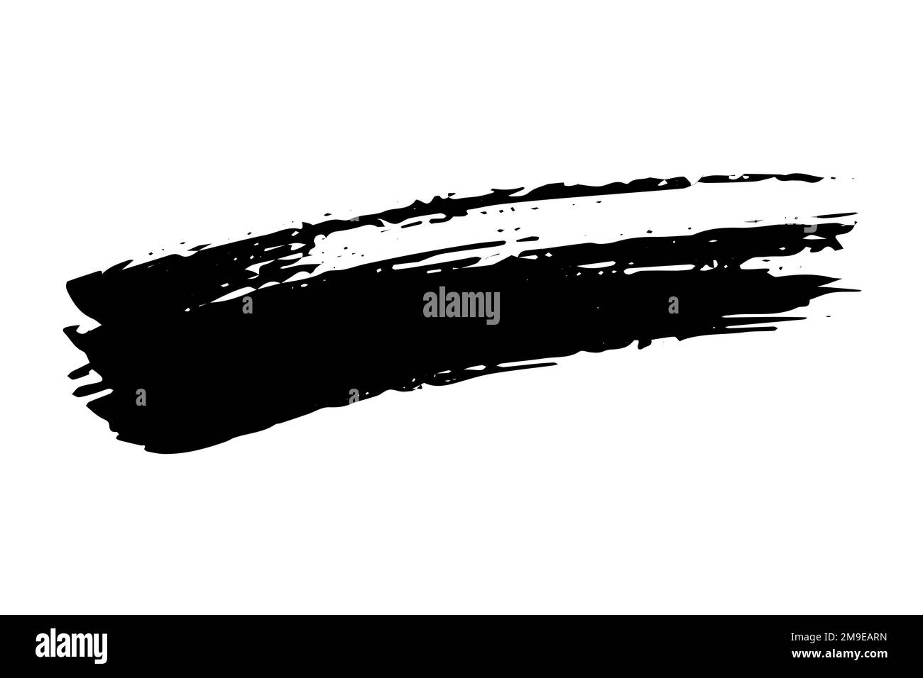 Black stain of paint brush with jagged edges isolated on white