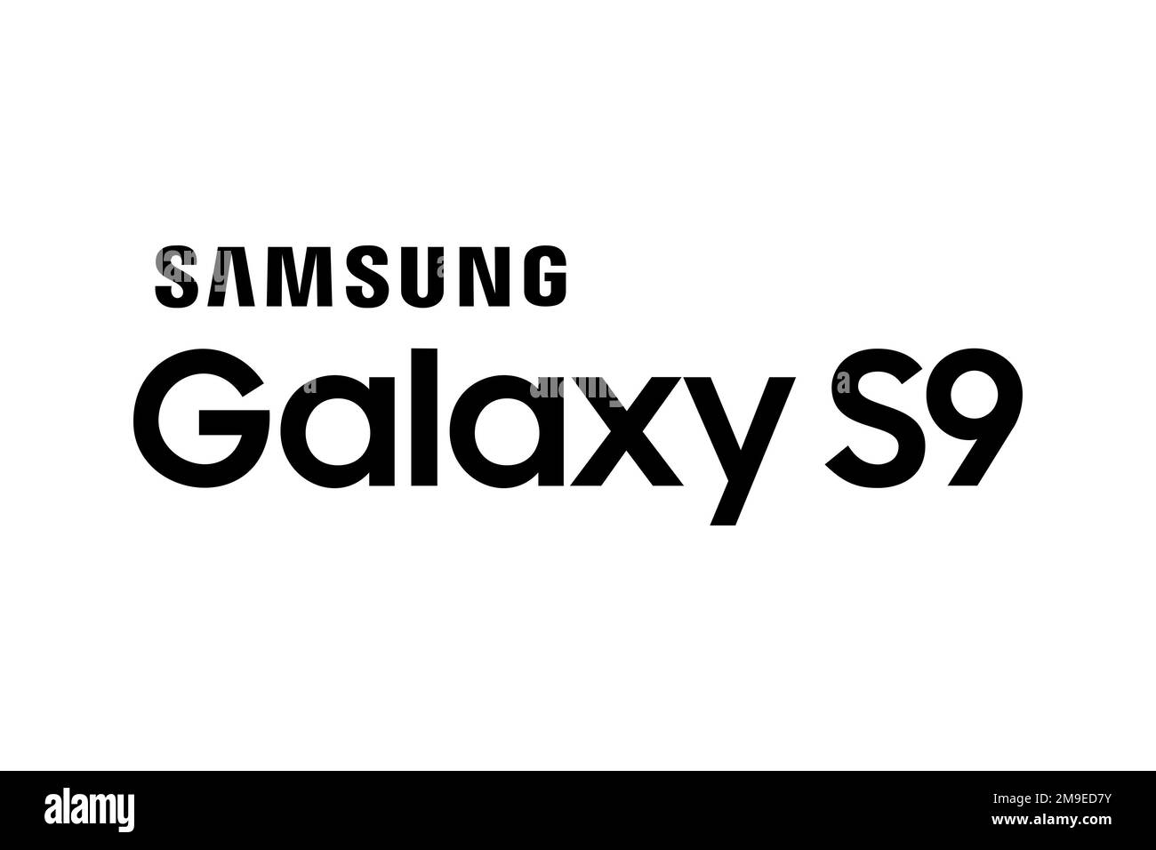 Samsung Galaxy S9, Logo, White Background Stock Photo
