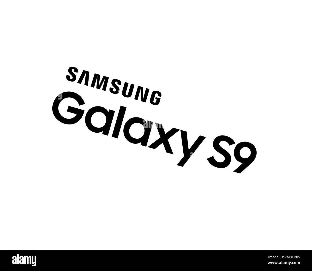 Samsung Galaxy S9, Rotated Logo, White Background B Stock Photo