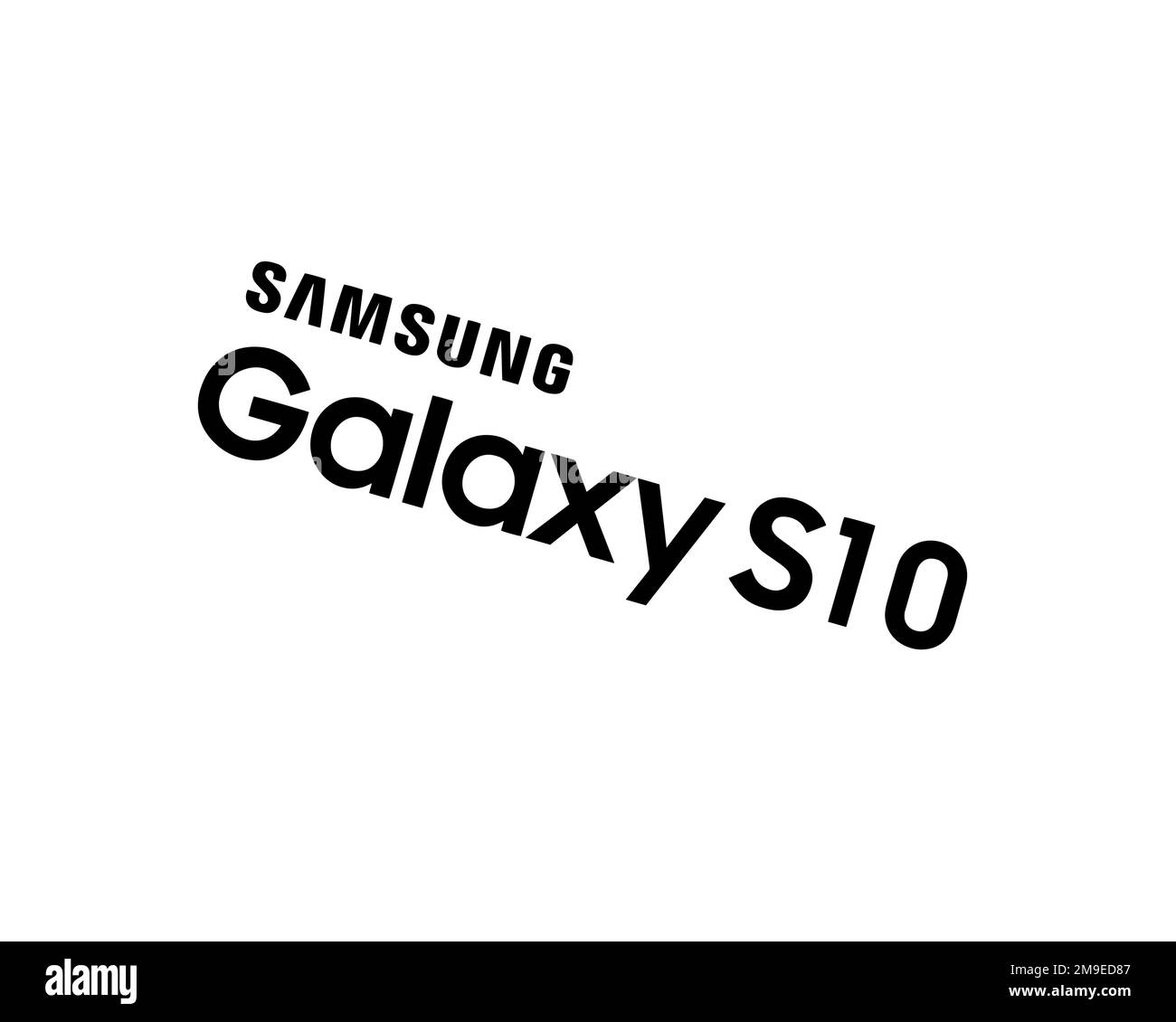 Samsung Galaxy S10, Rotated Logo, White Background B Stock Photo