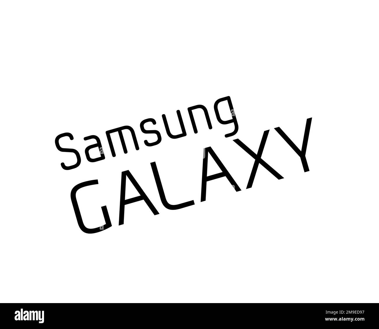Samsung Galaxy original, rotated logo, white background Stock Photo