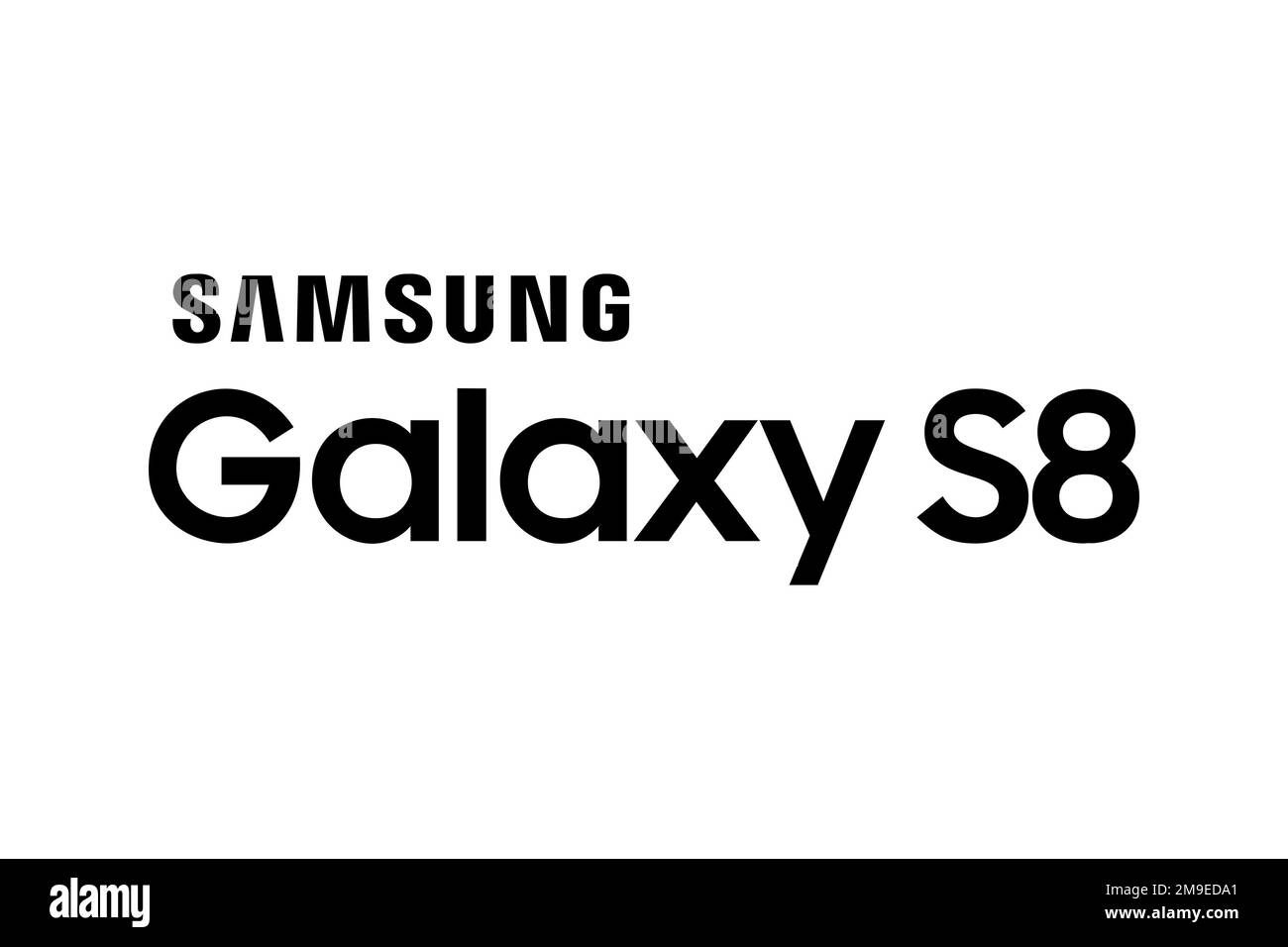 Samsung Galaxy S8, Logo, White Background Stock Photo