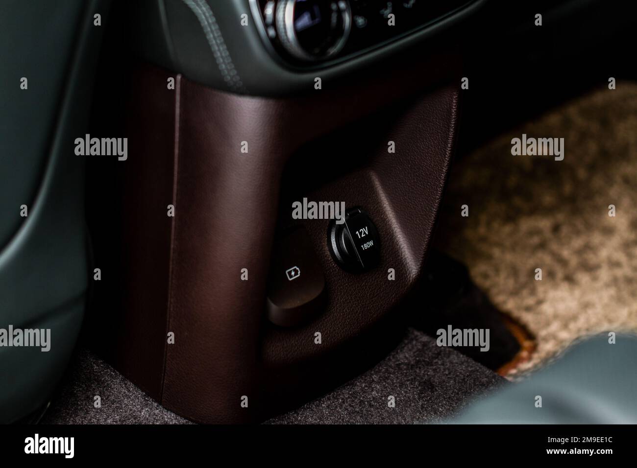 Modern car outlet socket. Opened 12V power outlet socket and closed USB