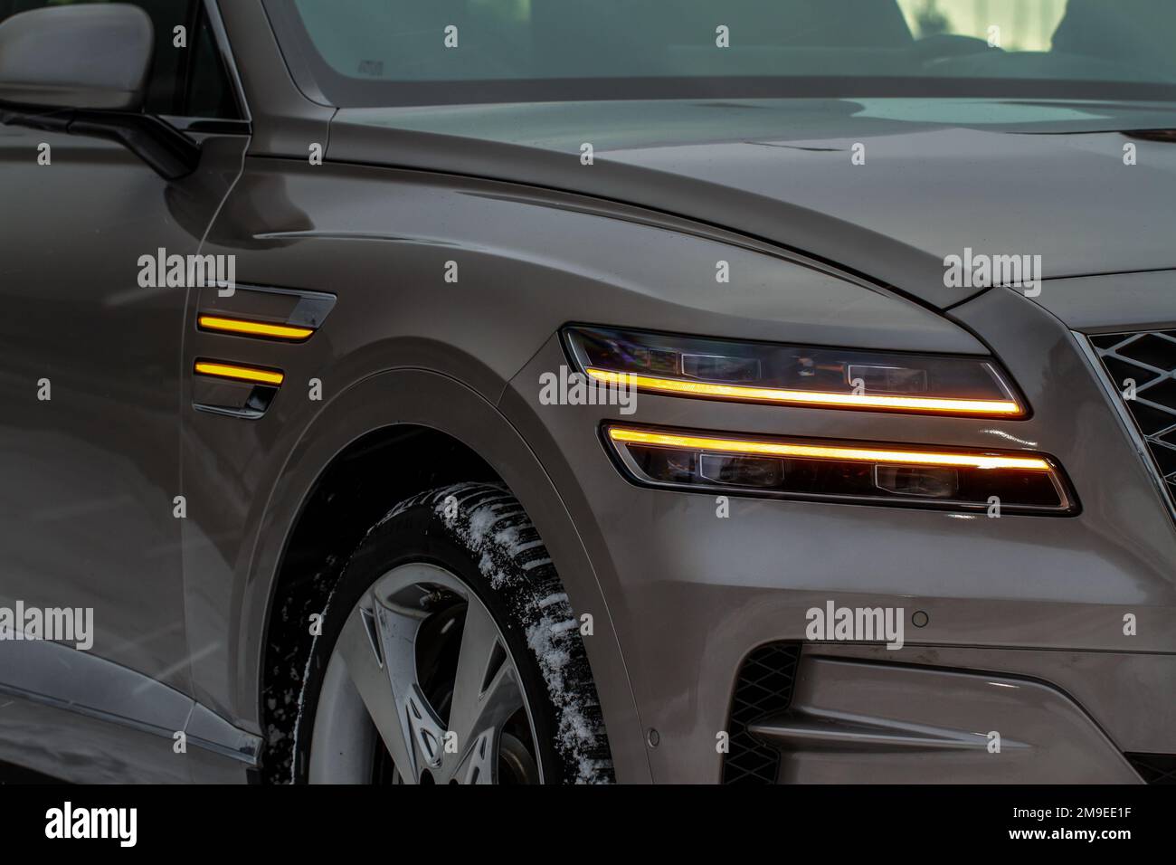 Modern car turn signal. Car turn signal close up. Close up of the