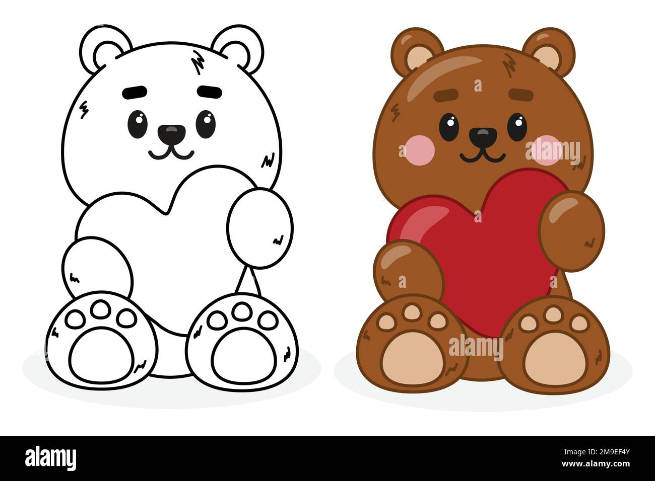 Teddy bear black and white outline illustration Stock Vector Image