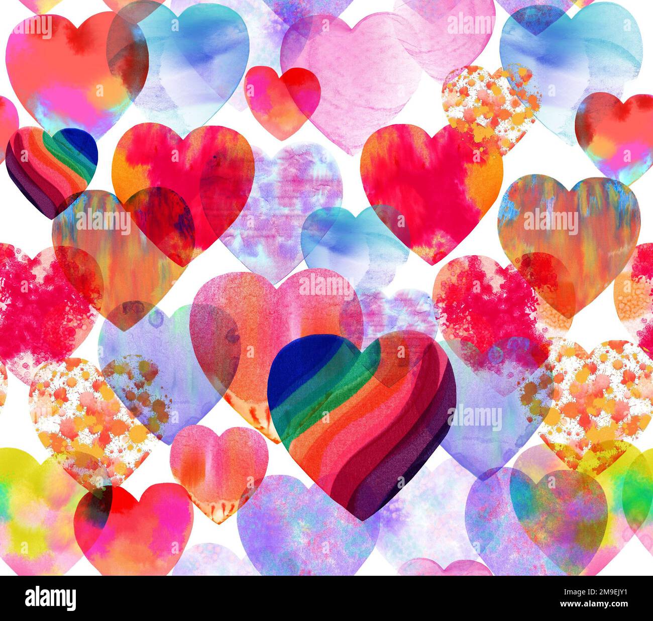 Heart watercolor seamless pattern on white background Stock Photo - Alamy