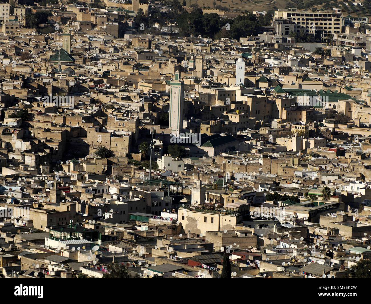 Aerial view of the Fez el Bali medina. Panorama cityscape of the oldest ...