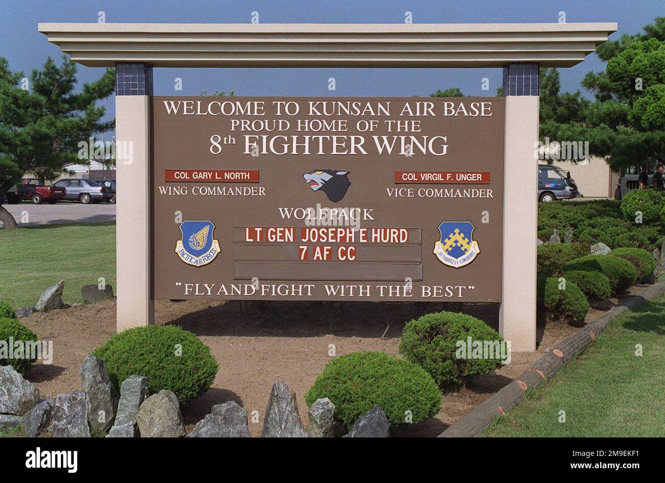 Kunsan Air Base main gate sign. Base Kunsan Air Base Country