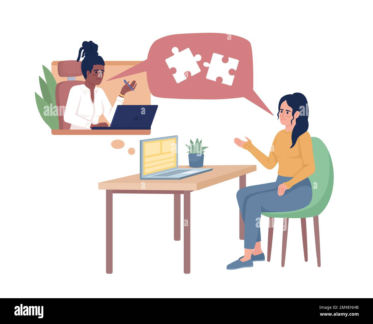 Female worker facing digital miscommunication semi flat color vector characters Stock Vector