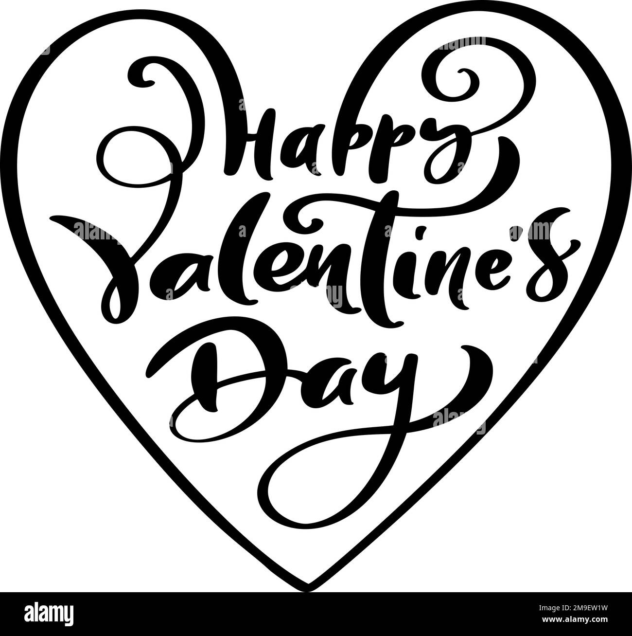 Happy Valentines Day black vector calligraphy lettering text with heart ...