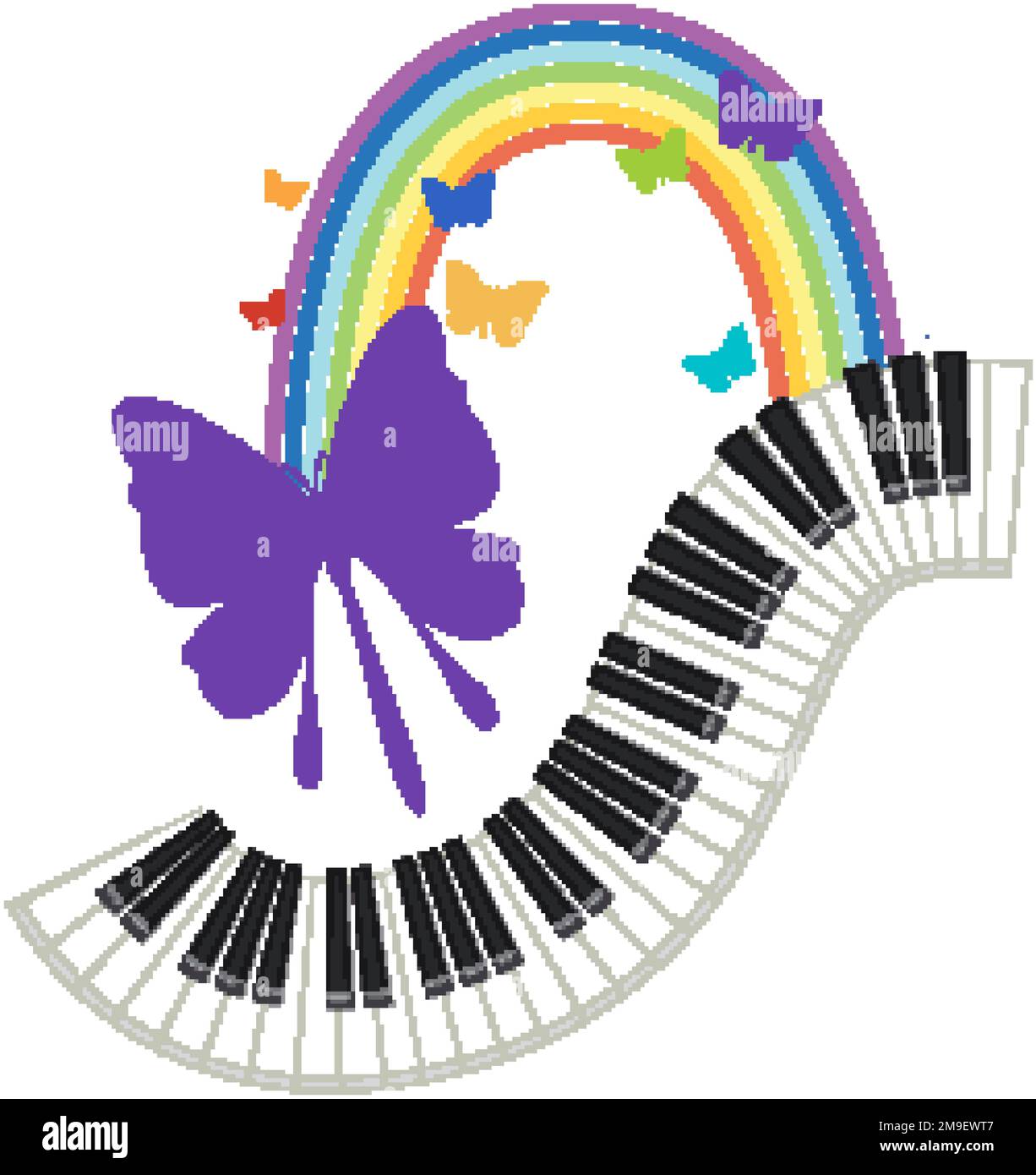 Piano keyboard with butterfly rainbow illustration Stock Vector Image