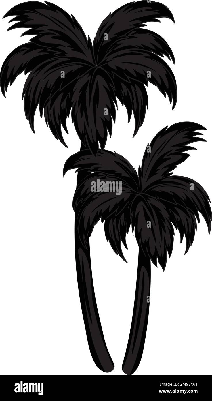 Tropical Palm Tree, Black Silhouettes Isolated on White Background Vector. Stock Vector