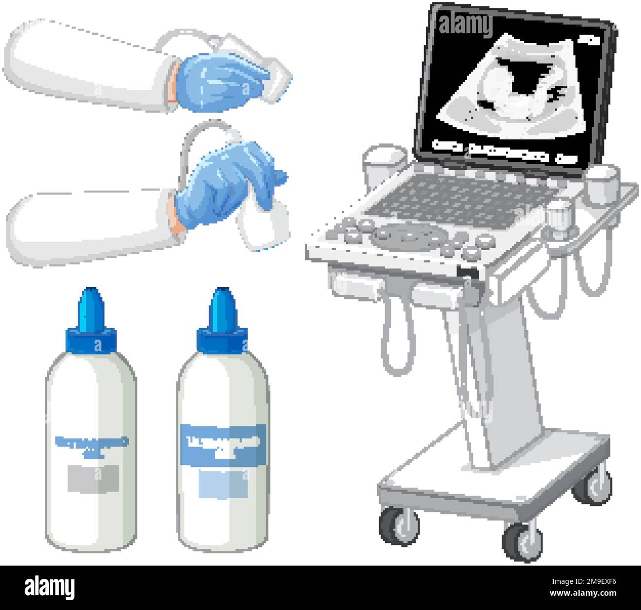 Set of medical instruments for pregnancy ultrasound illustration Stock