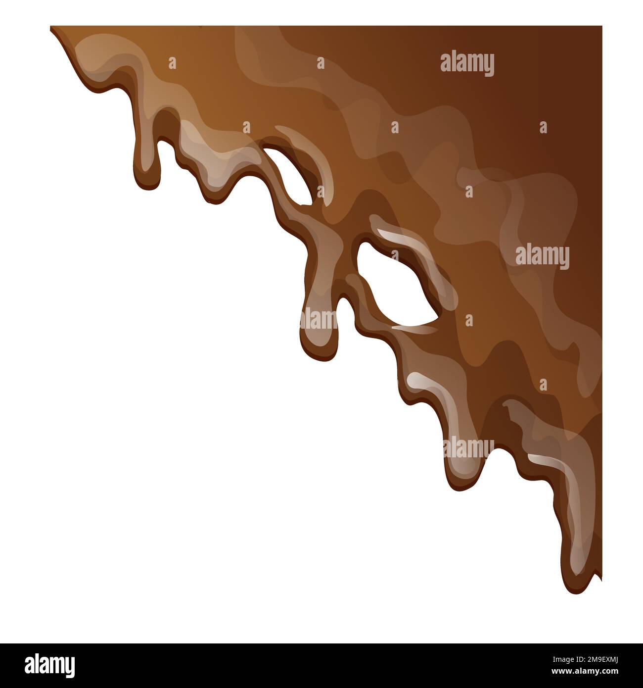 Chocolate splash, creamy brown corner drip in cartoon style isolated on