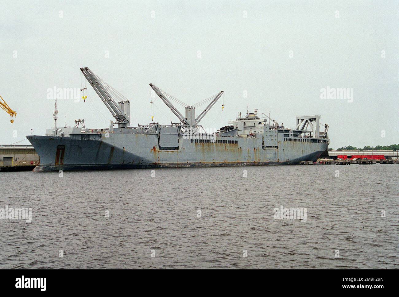 A portside view of the Military Sealift Command's newest class of ship, SS SHUGHART (T-AKR 295), Large, Medium-speed, roll-on/roll-off ship (LMSR). Base: Norfolk State: Virginia (VA) Country: United States Of America (USA) Stock Photo