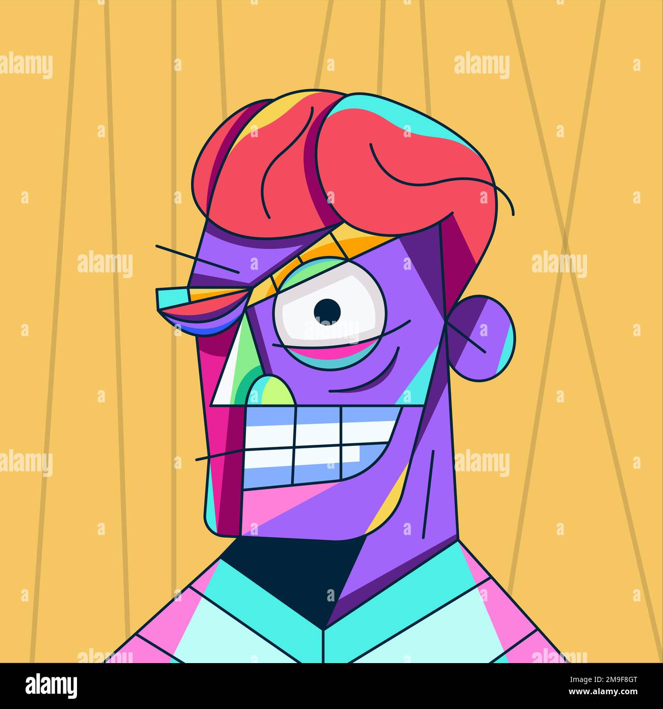 A vector illustration of a character with an abstract facial shape. A ...