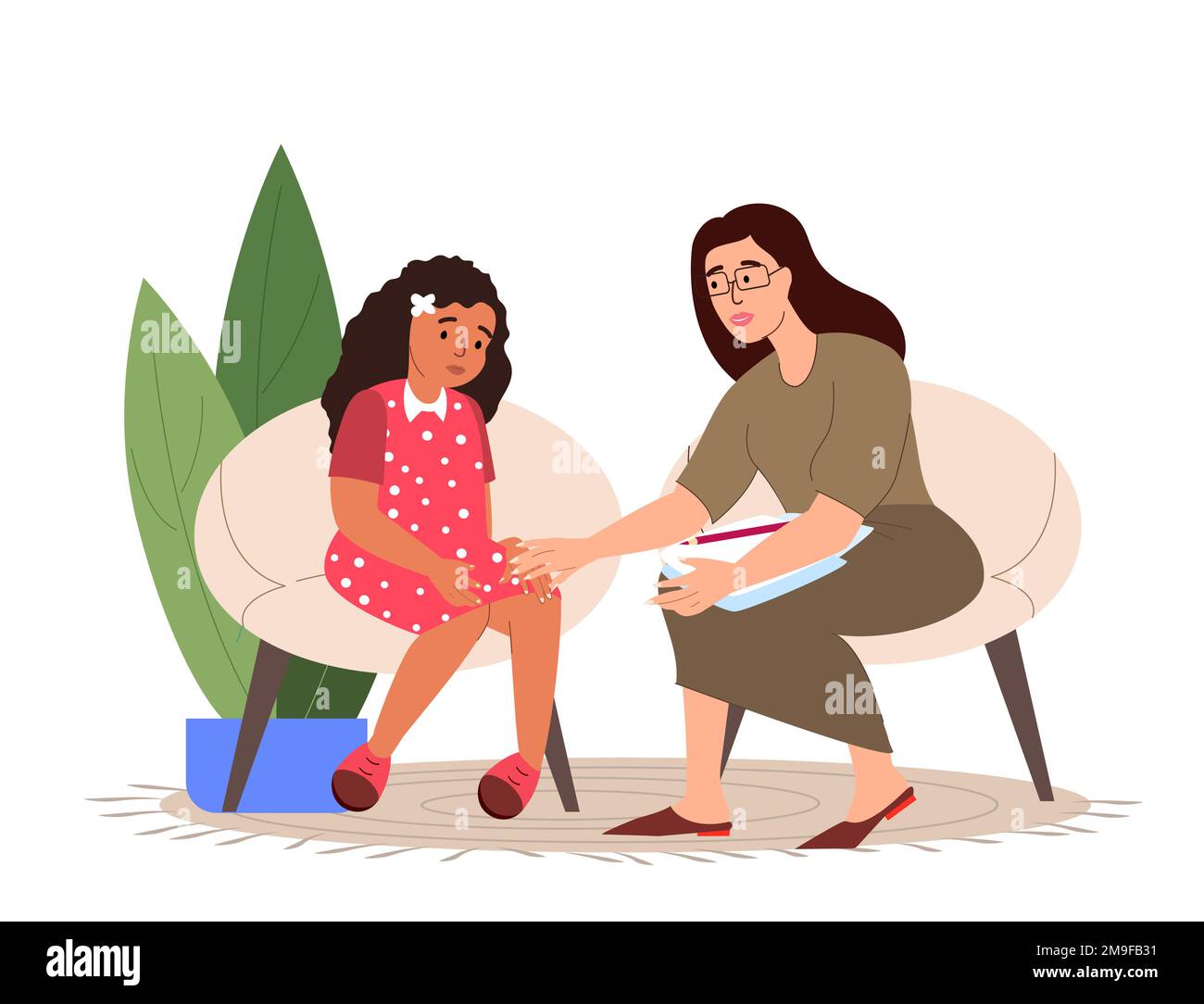 Psychological Help for Child.Girl Kid on Psychological Session.Woman